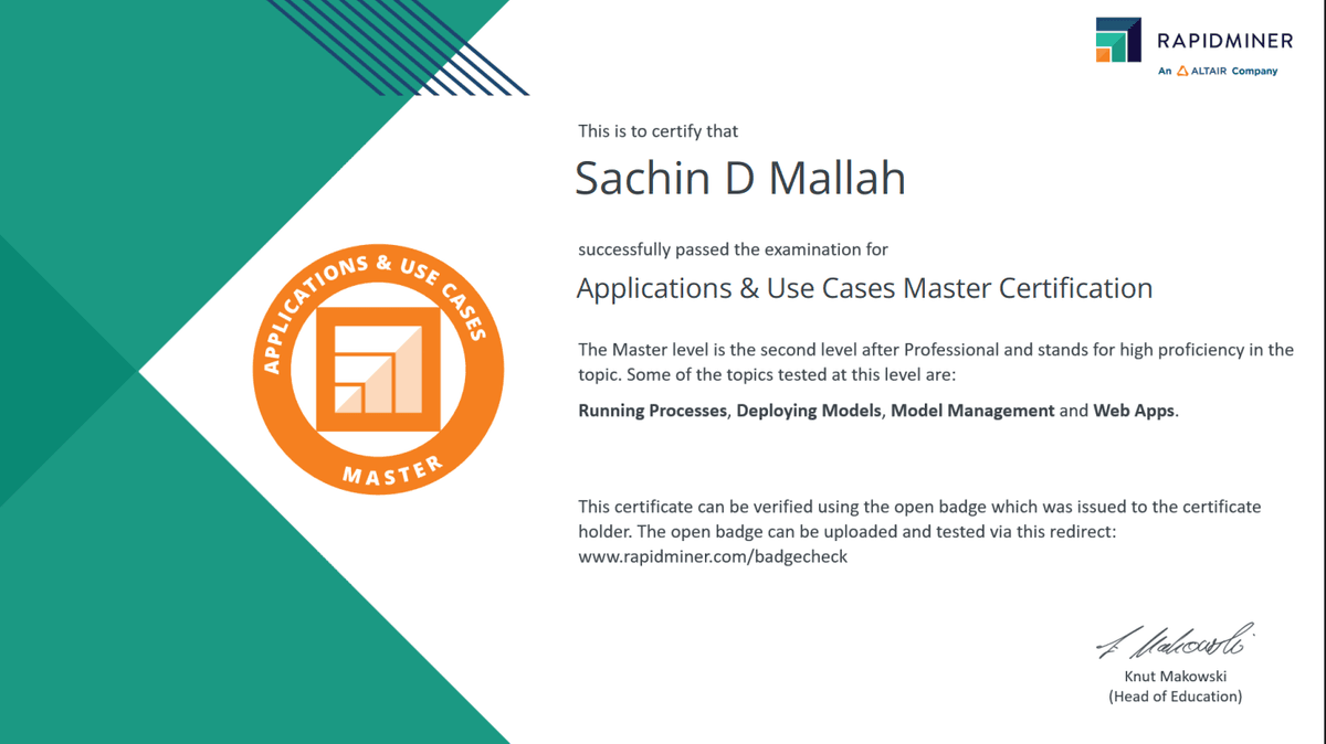 Applications & Use Cases Master Certification certificate