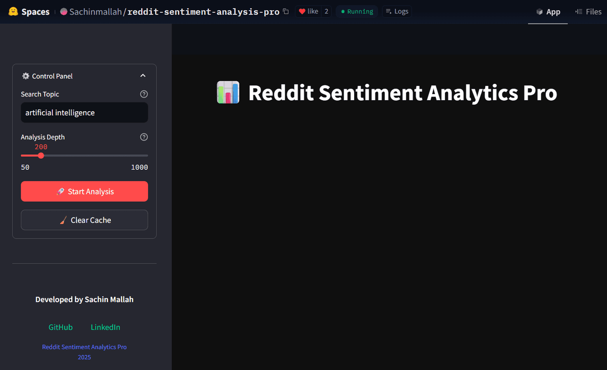 Reddit Sentiment Analytics Pro project screenshot