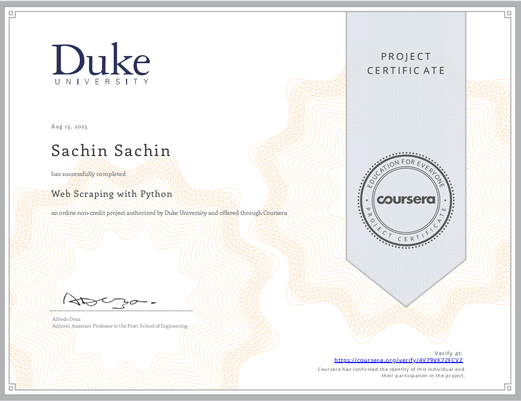 Web Scraping with Python certificate